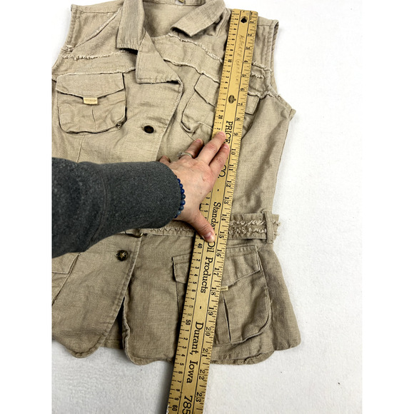 Y2K Utility Linen Vest Tan Safari Vibes Outdoorsy Core Sz S - Picture 9 of 12